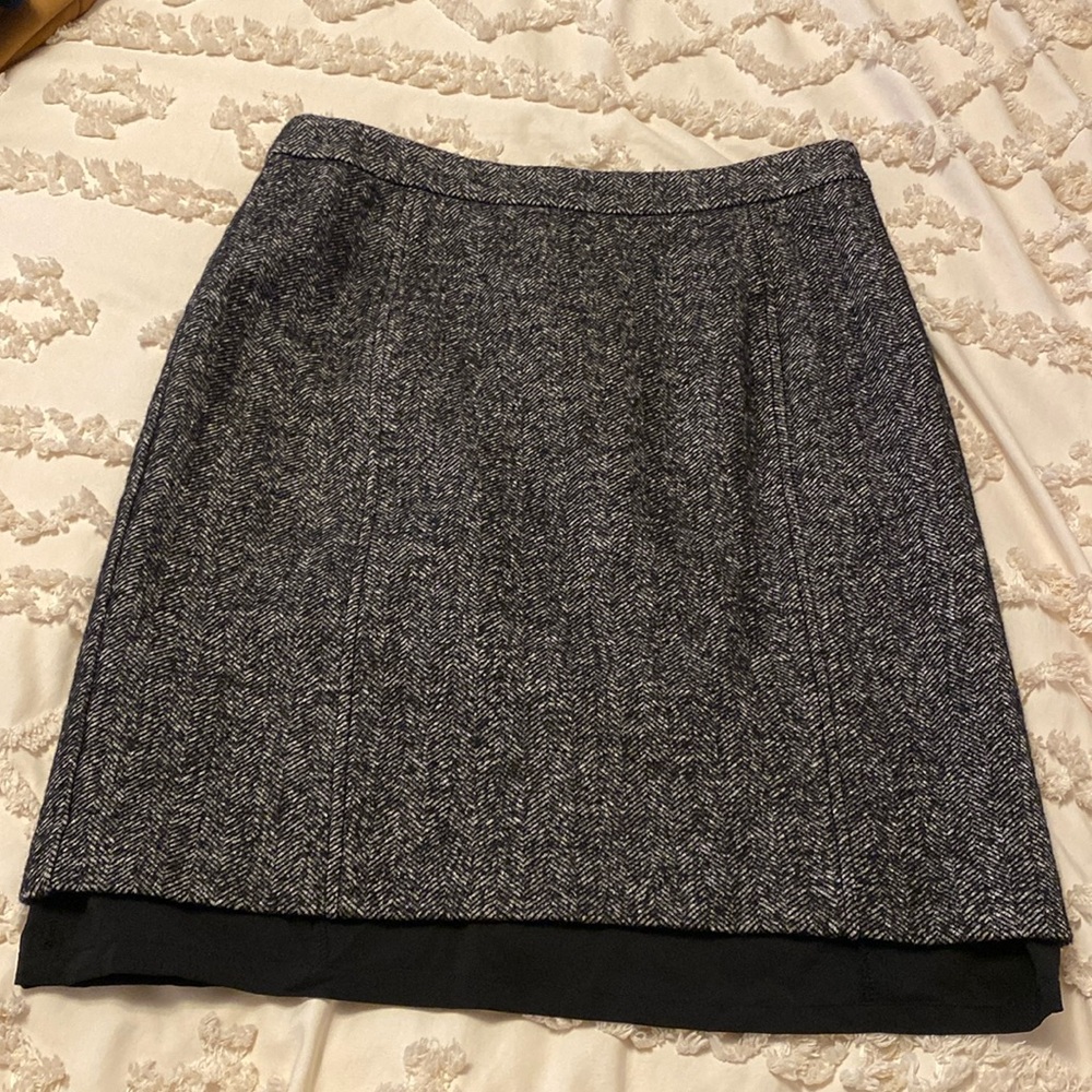JOHNSTON & MURPHY Midi Pencil Skirt Black White Herringbone Wool Medium …